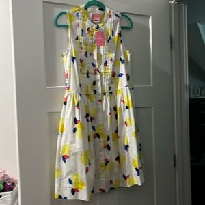 kate spade White Lemon Print Sleeveless Fit-and-Flare Dress